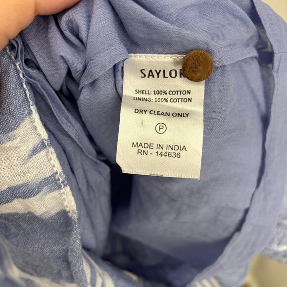 Saylor Large Zinnia Smocked Mini Dress Ikat Indigo Blue Small Flutter Sleeve - Picture 6 of 9